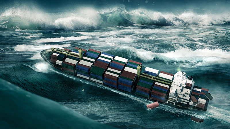 Containership ONE Apus is storm damaged